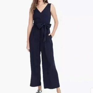 J. Crew Wrap Tie Navy Jumpsuit in Stretch Poplin